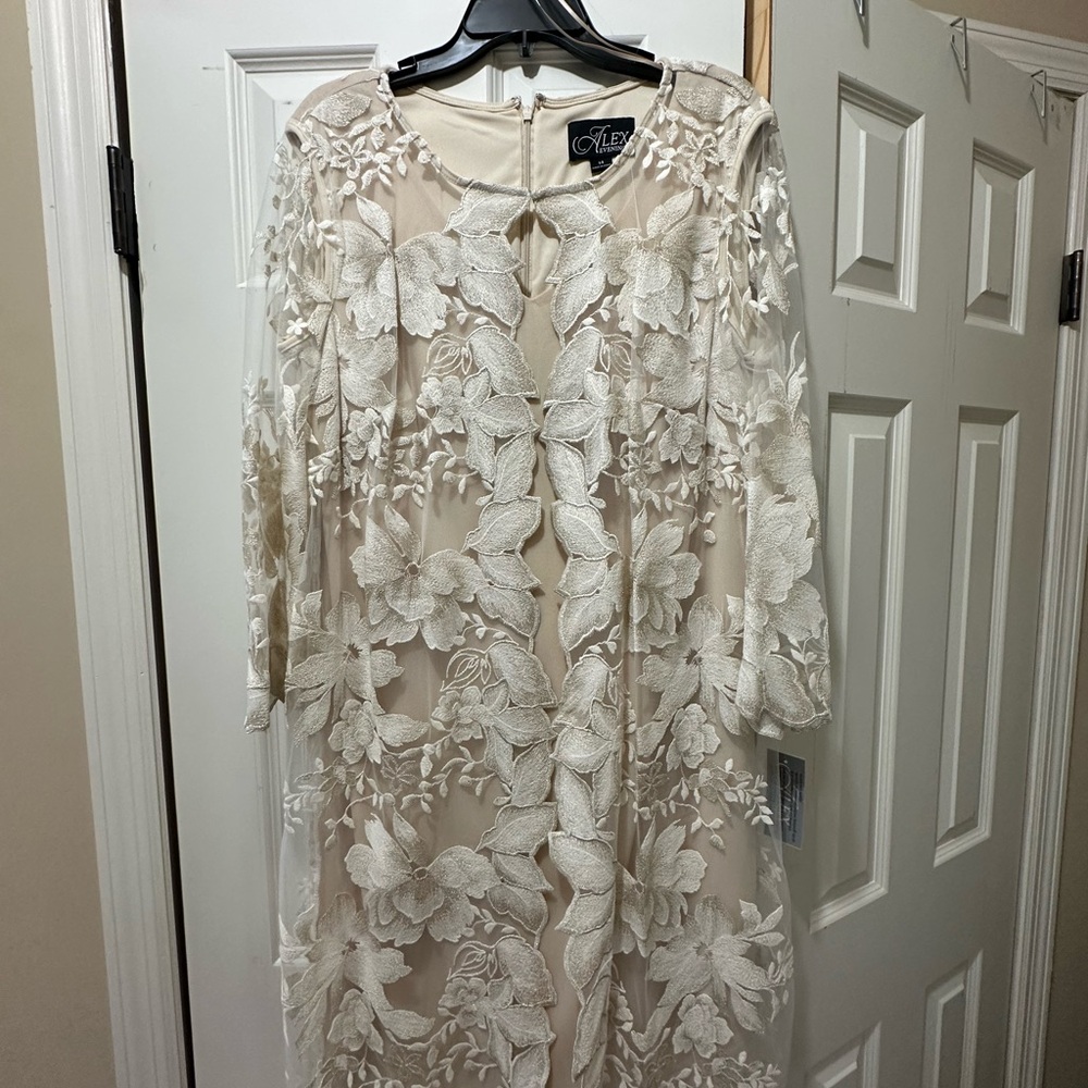 Alex Evenings Cream and Tan Long Sleeve Gown